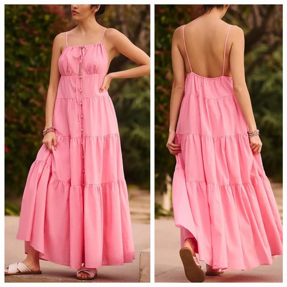 Charlie Holiday pink Priscilla tiered maxi long dress NWT size M - Picture 1 of 9